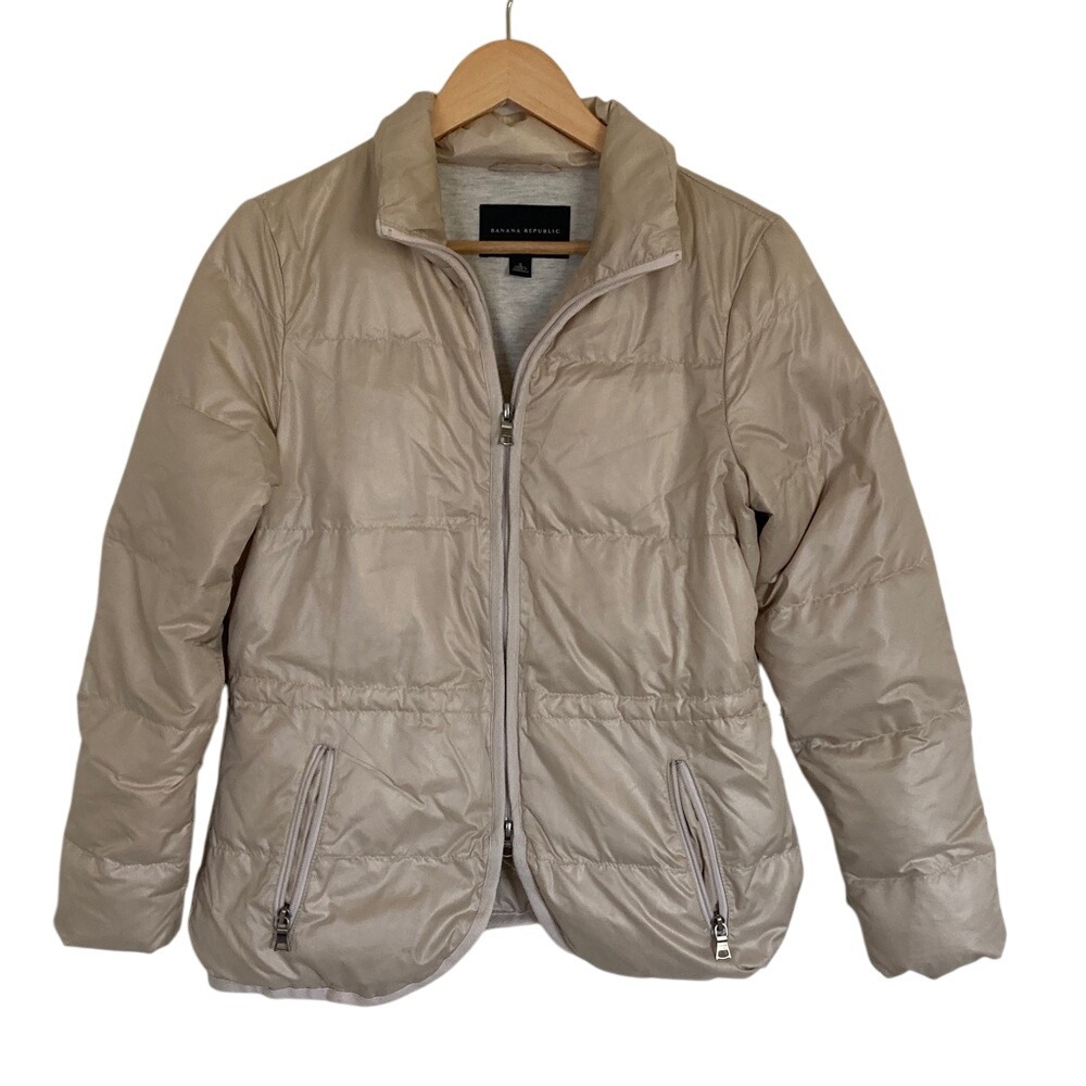 Banana Republic Womens Brushed Gold Down Filled Puffer Jacket Size Small